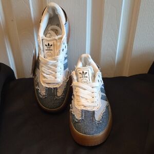 Adidas Women's Denim and White Sneakers